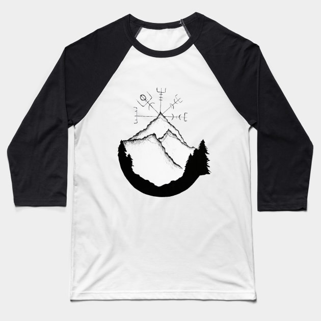 Mountain Compass Baseball T-Shirt by ValhallaDesigns